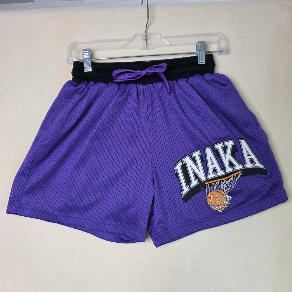 Inaka Power Basketball Shorts Men's M Purple Mesh Graphic Gym Athletic Pockets